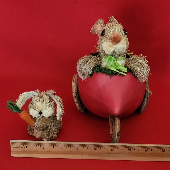 Sisal Rabbit Easter Bunny Riding Turnip Small Bubby Holding Carrot Spring Home D - Picture 10 of 11